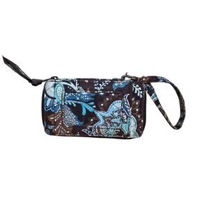 Vera Bradley All in One Wristlet Wallet Zip Java Blue Turquoise Brown